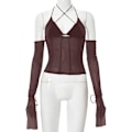 Miniatyrbilde 3 av 4: Kvinners Sexy Mesh Patchwork Langærmet Halter Crop Cami Top Ryggløs Selvbinding