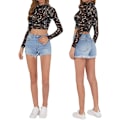 Miniatyrbilde 5 av 5: Kvinners kort ermet lang ermet gjennomsiktig mesh crop tops t-skjorte bluse