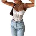 Miniatyrbilde 1 av 4: Blonder Korsett Topper for Kvinner Patchwork V Hals Cami Topp Spaghetti Stropp Push Up