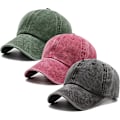 Miniatyrbilde 1 av 5: 3-pak vasket vanlig vintage baseball caps i bomull, justerbar twill, lav pris