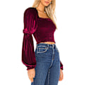 Miniatyrbillede 2 af 5: Kvinde Efterår Lang Puff Ærmer Fløjl Strækbar Ruched Crop Tops Bluser
