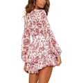 Miniatyrbillede 3 af 4: Kvinde Floral Print Dyb V-hals Romper Dobbelt Lag Ruffle Hem Jumpsuits Lang