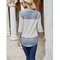 Miniatyrbillede 4 af 5: Kvinders 3/4 ærmer toppe casual tunika bluse patchwork stribet skjorte