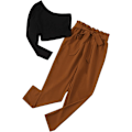Miniatyrbild 5 av 5: Kvinnors 2-delade outfits En axel långärmad crop top och bältade byxor