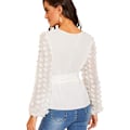 Miniatyrbilde 2 av 5: Kvinners Mesh Brodert Blomster Erme Selvbåndet Bluse Topp
