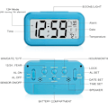 Miniatyrbillede 3 af 7: Vækkeur LED Digitalt Stort Display Snooze Nattelys Batteriur med Dato Kalender Temperatur til Hjemmekontor Rejse Soveværelse Skrivebord (Blå)