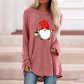 Miniatyrbillede 2 af 4: Juletrøjer til kvinder. Dame Elk Graphic Print Langærmede T-shirts