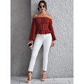 Miniatyrbilde 5 av 5: Kvinners Off Shoulder Ruffle Peplum Korsett Shirred Puff Lang Arm Topper Bluse