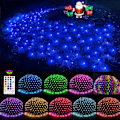 Miniatyrbillede 1 af 7: Udendørs julelysnet, 240 LED 18 farveskiftende netlys, 14,8 fod x 5 fod vandtætte tilslutningsmulige flerfarvede fe-lyskæder til