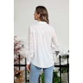 Miniatyrbilde 3 av 3: Kvinners blonder lang ermet bluse V-hals casual løs skjorte topper