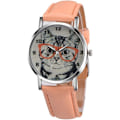 Miniatyrbillede 2 af 2: Unisex Scholar Kattmønster Læderrem Analog Quartz Dial Ur
