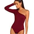 Miniatyrbillede 1 af 4: Dame One Shoulder Langærmet Stretch Bodysuit Jumpsuit