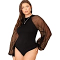 Miniatyrbilde 1 av 5: Kvinners Plus Size Sexy Mesh Lykt Lang Ermet Mock Neck Clubwear Bodysuit