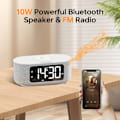 Miniatyrbillede 4 af 7: Stofvækkeur til soveværelse, med stort LED-skærmdisplay, Bluetooth-stereohøjttaler, FM-radio, hurtig trådløs opladning, USB-opladningsport,