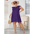 Miniatyrbillede 5 af 5: Plus Size Sommer Casual Kjole Ruffle Cap Sleeve Rund Hals Løs Midi Tunika