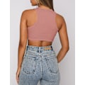 Miniatyrbilde 4 av 4: Korte topper for kvinner sommer kvinners mannskapshals strikket ribbet basic