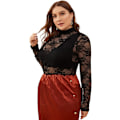 Miniatyrbilde 1 av 5: Kvinners Plus Size Blomstermønster Mock Neck Sheer Mesh Tee Shirts Topp