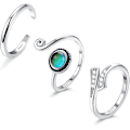 Miniatyrbilde 1 av 5: 3 stk 925 Sterling Sølv Tåringer - Justerbar Mood Ring Turkis Celtic Knot Ringe