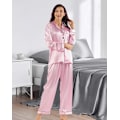 Miniatyrbilde 2 av 5: Kvinners Silke Pyjamas Sett Lang Ermet Damer Satin PJ Sett Knappet Pyjamas