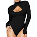 Miniatyrbillede 1 af 5: Dame Langærmet Bodystocking Lynlås Turtleneck Jumpsuit Leotard TopStretchy