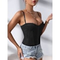 Miniatyrbillede 4 af 5: Kvinde Blonde Bustier Korset Top Spaghetti Stropper Kryds Kryds Crop Cami Top