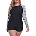 Miniatyrbillede 1 af 5: Plus Size 2-delt badedragt med lange ærmer til kvinder - Rash Guard badedragt - Top UPF 50+