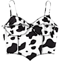 Miniatyrbillede 1 af 5: Kvinde Sød Ko Print Spaghetti Stropper Ærmeløs Cami Crop Top Camisole