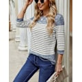 Miniatyrbillede 5 af 5: Kvinders 3/4 ærmer toppe casual tunika bluse patchwork stribet skjorte