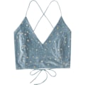 Miniatyrbilde 1 av 4: Kvinners fløyels Galaxy Print Crisscross Back Spaghetti Strap Crop Cami Top