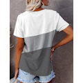 Miniatyrbillede 2 af 3: Kvinders Casual Kortærmede T-shirts Løs Pasform Farveblok Crew Neck