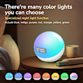 Miniatyrbillede 2 af 6: Smart vækkeur med lys med 20+ farver, 12 lyde, 4 alarmer, solopgangsvækning, snooze, sleep timer, natlys, app-styring, LED-stemningslys hvid