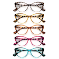 Miniatyrbild 1 av 5: Blåljussperrande läsglasögon för kvinnor (5-pack) - Cat Eye