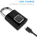 Miniatyrbillede 4 af 9: Fingeraftryk hængelås, smart nøglefri hængelås, USB genopladelig, gymnastiksal skabslås, kombinationslås, til rygsække, kufferter, cykler, bagage