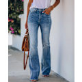 Miniatyrbilde 4 av 4: Høy midje elastiske flare jeans for damebukser