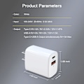 Miniatyrbilde 3 av 5: 2-pakning USB C vegglader 20W hurtiglader dobbel port vegg