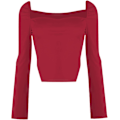 Miniatyrbillede 3 af 4: Kvinde Langærmet Ribstrikket Strik Crop Top Scoop Hals
