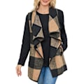 Miniatyrbilde 3 av 5: Dame Vest Lapel Åpen Front Buffalo Plaid Ermeløs Cardigan Jakke Frakk med
