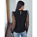 Miniatyrbillede 2 af 5: Dame Perle Gennemsigtig Mesh Langærmet Top Bluse