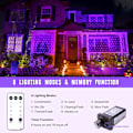 Miniatyrbilde 5 av 8: Lilla Halloween-nettlys utendørs - 360 LED-nettlys vanntett med fjernkontroll, 12x5 fot utvidbar 8 moduser julelys med grønn ledning
