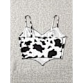 Miniatyrbillede 2 af 5: Kvinde Sød Ko Print Spaghetti Stropper Ærmeløs Cami Crop Top Camisole