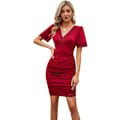 Miniatyrbillede 5 af 5: Sommer V-hals T-shirt kjole til kvinder Casual kronblad ærme lynlås wrap bodycon