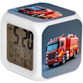 Miniatyrbild 1 av 5: 7 färger LED väckarklocka digital termometer väckarklocka nattlampa för barn sovrum heminredning 3D brandbil vit vit
