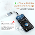 Miniatyrbillede 7 af 7: iPhone Splitter til opladning og hovedtelefonadapter, iPhone Lightning til 2 Lightning-adapter, dobbelt Lightning AUX + opladeradapter Dongle-kabel