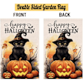 Miniatyrbillede 5 af 7: Halloween Kat Have s 28x40 Dobbeltsidet Happy Halloween Efterår Græskar Dekoration Til Hjem Udendørs Sjov Have Sækkestof s Efterår Have  Sort-2 Sort-2