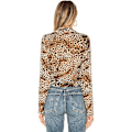 Miniatyrbilde 4 av 4: Kvinners Sexy Dyp V-Hals Tie Front Leopard Print Crop Tops Sommer Lange Ermer