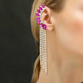 Miniatyrbillede 2 af 5: Kvinde Krystal Rhinestone Blad Kvaster Klatrere Crawler Øreringe Sjov Guld