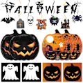 Miniatyrbild 1 av 7: Halloween-tallrikar och servetter festartiklar set med banderoll och hängande virvlar för Halloween-tema födelsedagsfestdekorationer, serverar 50 gäster