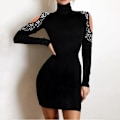 Miniatyrbilde 2 av 5: Sexy kjoler - Turtleneck Hollow Langærmet Minikjole