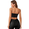 Miniatyrbilde 2 av 5: Kvinners PU Lær V-hals Spaghetti Stropp Cami Crop Top