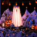Miniatyrbilde 8 av 9: 25Ft C7 Keramiske oransje Halloween-lys utendørs innendørs, flott som oransje lys for hjemmefest hagegårdsgjerde, med 27 stk keramiske oransje lys